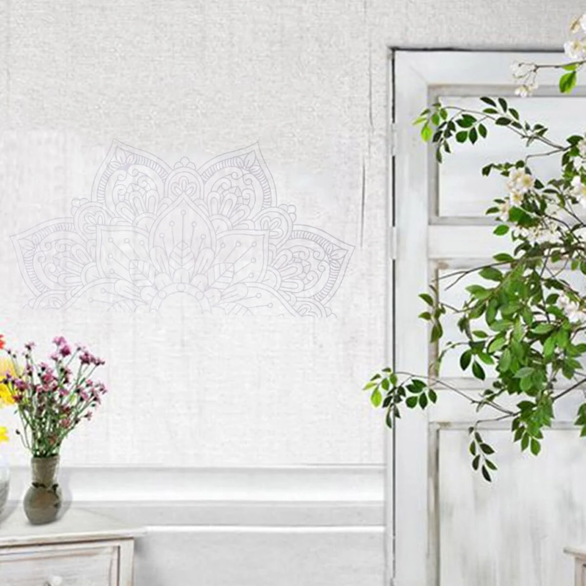 Наклейка на стіну Healeved Mandala Фіолетовий горщик Напівколо Біла 2 шт., фото №2