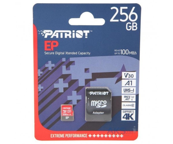 Карта пам'яті PATRIOT 256 GB microSDXC UHS-I U3 V30 A1 EP SD адаптер PEF256GEP31MCX, фото №1