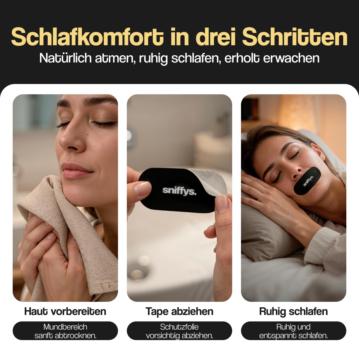 Смужки для сну Sniffys від хропіння, для кращого дихання та спокійного сну, 30 шт, чорний колір, фото №5