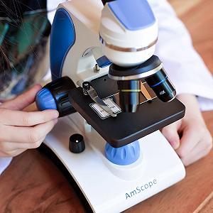 Микроскоп AmScope M162C-2L-PB10 40X-1000X, монокулярный, с двумя источниками света, со стеклянной линзой и металлическим корпусом + слайды synthetic.ua - Фото 1