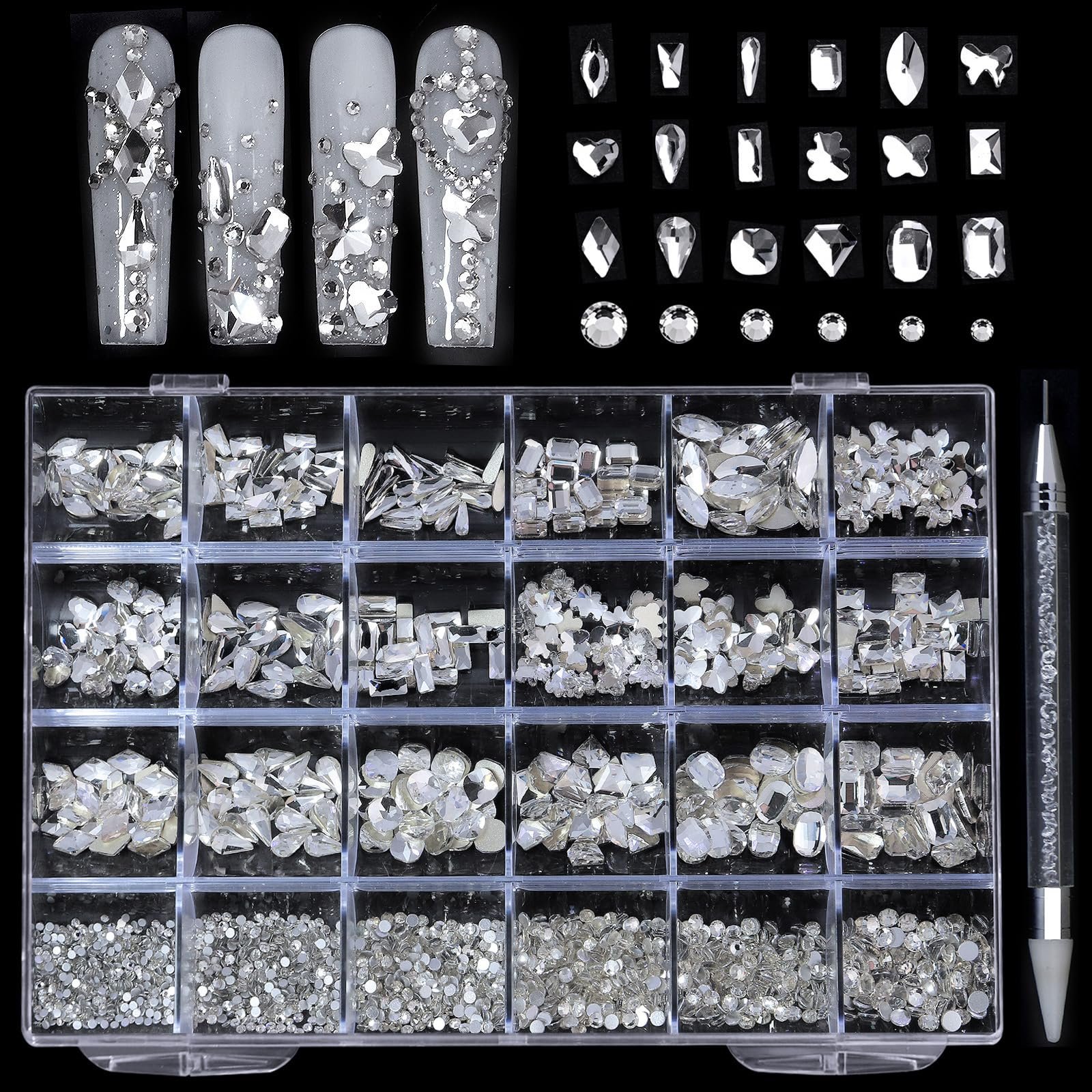 Набор кристаллов для ногтей Kristall, плоские стеклянные камни разных форм для маникюра, фото №3