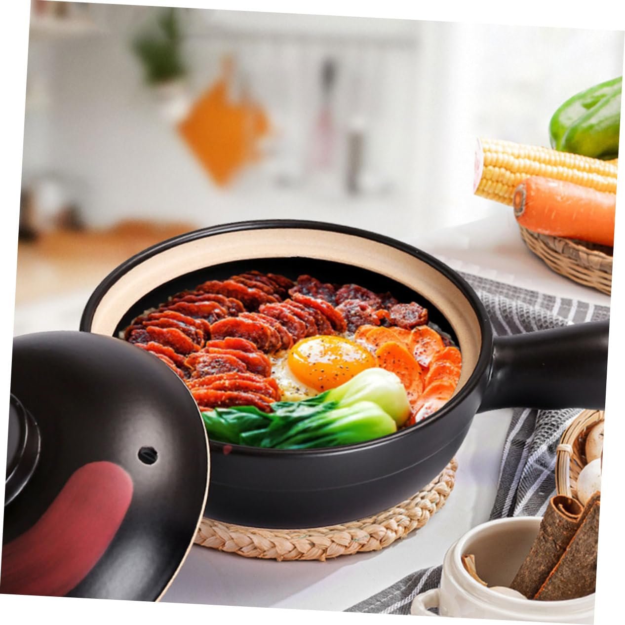 Кастрюля для супа SOIMISS керамическая маленькая с ручкой черная, фото №9