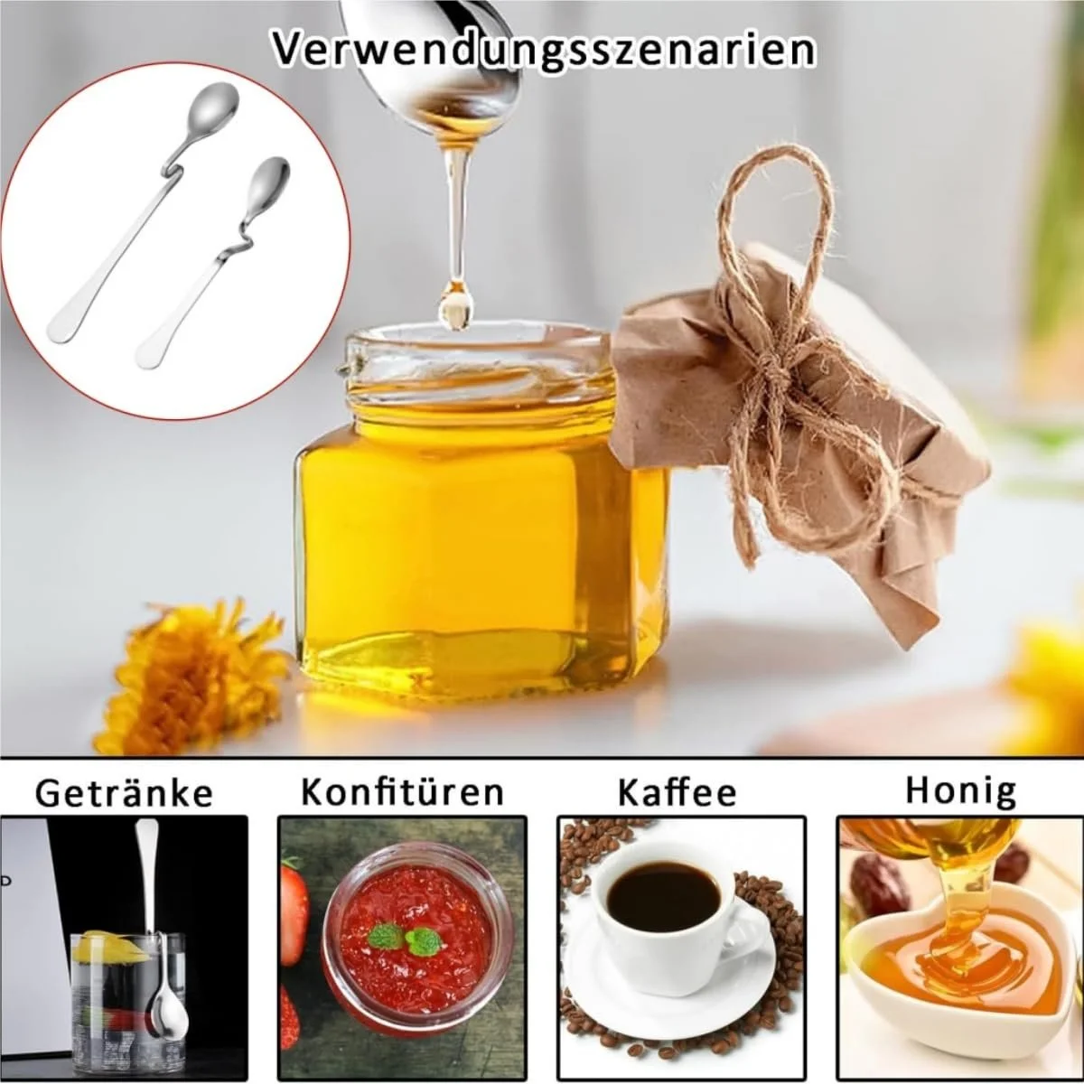 Ложка для меду з нержавіючої сталі, набір з 2 ложок для джему, фото №3