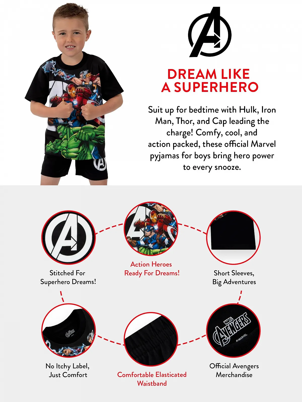 Піжама Marvel Avengers Thor, Captain America, Hulk, Iron Man для хлопчиків літня, фото №3