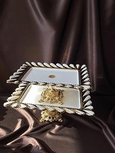 Тортовниця, блюдо фарфор з золотим декором на ніжці Розкіш 35х24 см synthetic.ua - Фото 1