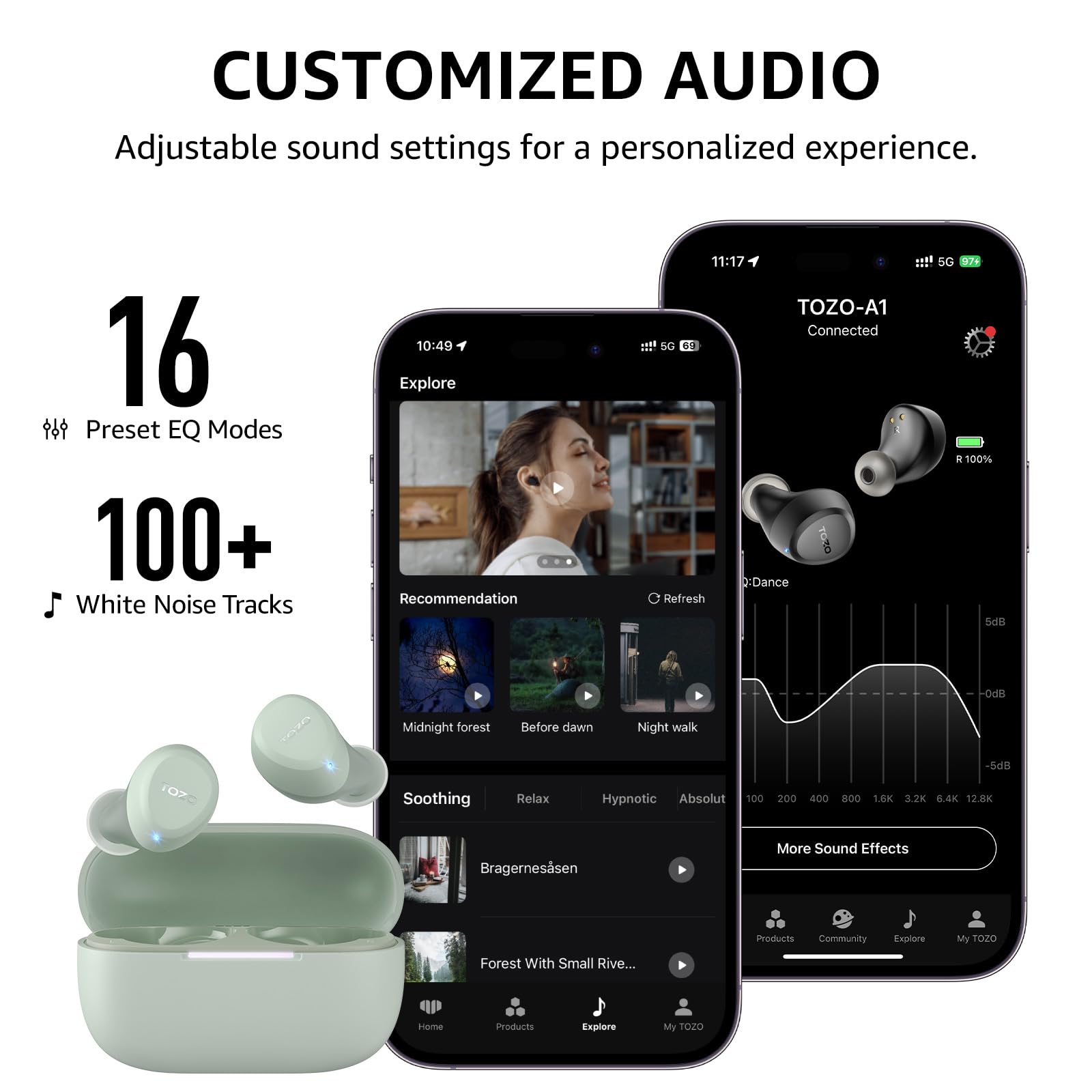 Наушники TOZO A1 Wireless Bluetooth 5.3 Стерео IPX5, фото №6