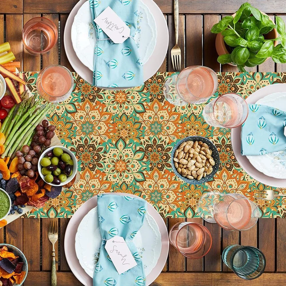 Ранер для столу Spring Mandala Boho Vintage Geometric 40 x 180 см Зелений, фото №2 Ранер для столу Spring Mandala Boho Vintage Geometric 40 x 180 см Зелений, фото №2