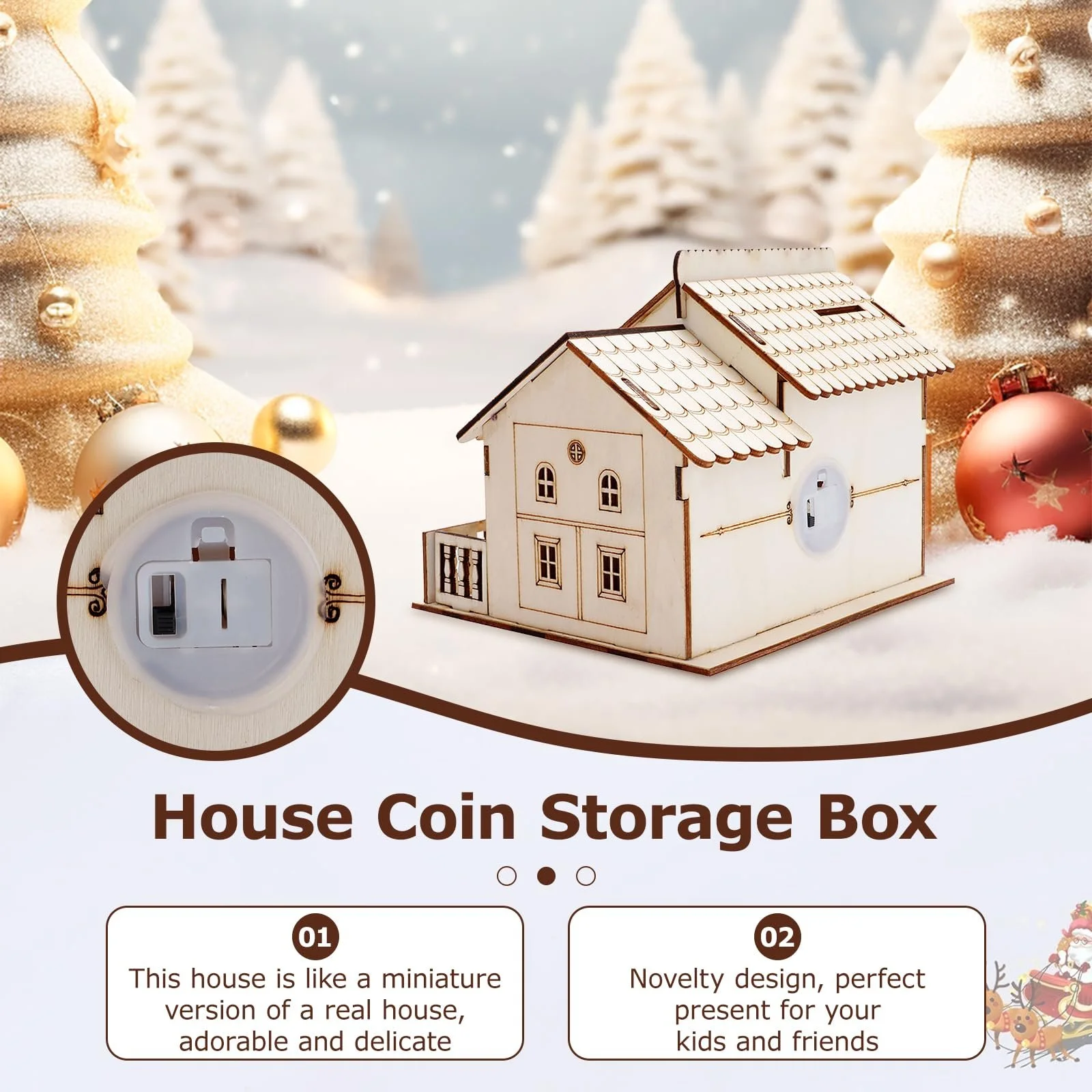 Скарбничка Villa House 15 x 14 x 13 см дерев'яна зі світлодіодним LED підсвічуванням, фото №3