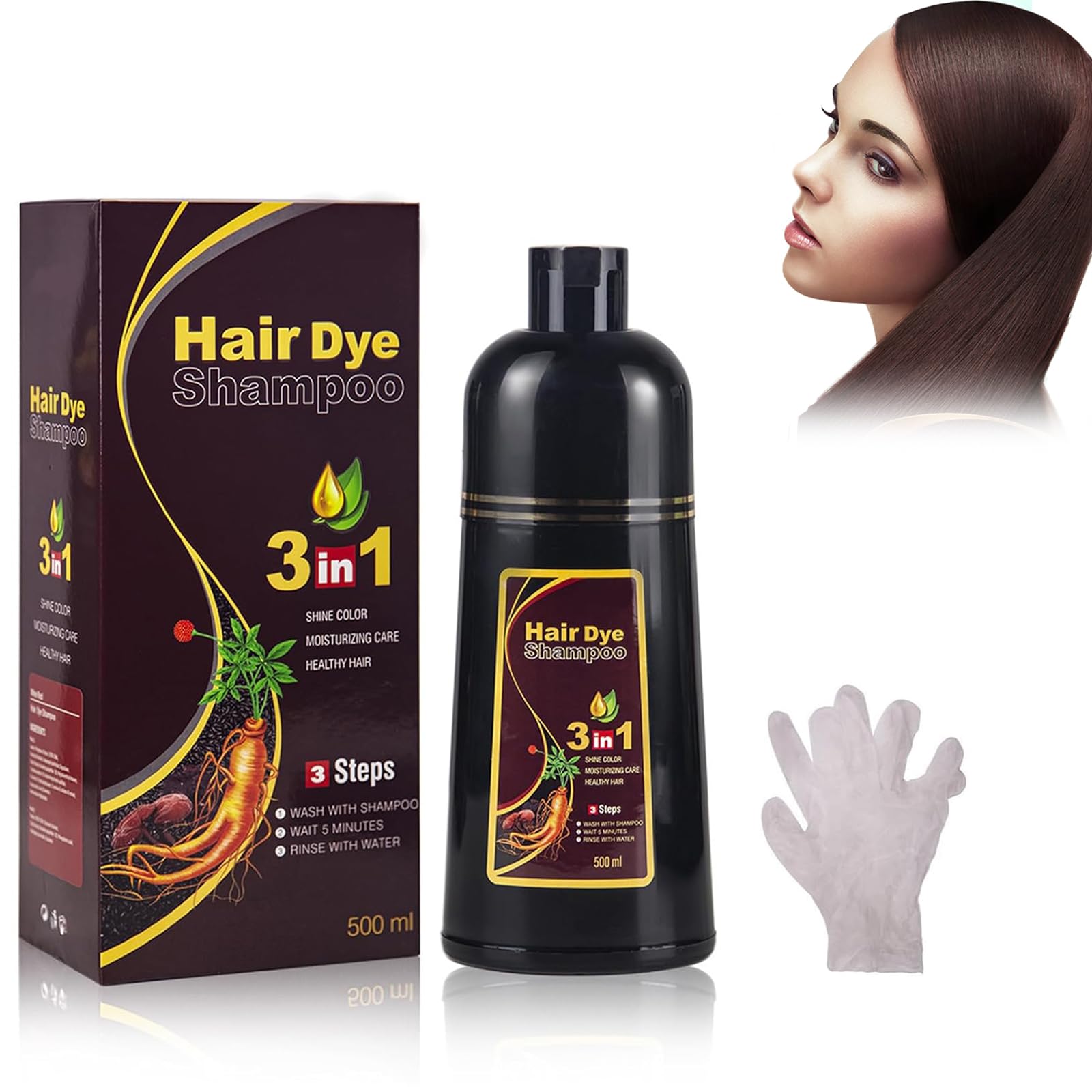 Шампунь Pemarlis Instant Hair Shampoo 500 мл Натуральний чорний 3 в 1 для чоловіків і жінок, фото №1
