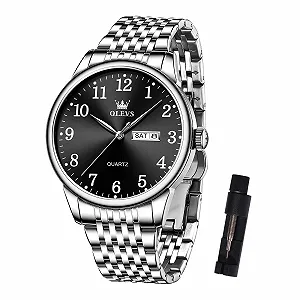 Часы OLEVS Мужские Металлический Браслет с Датой Большой Циферблат Люминесцентные Классические Кварцевые Аналоговые Часы - Фото 1