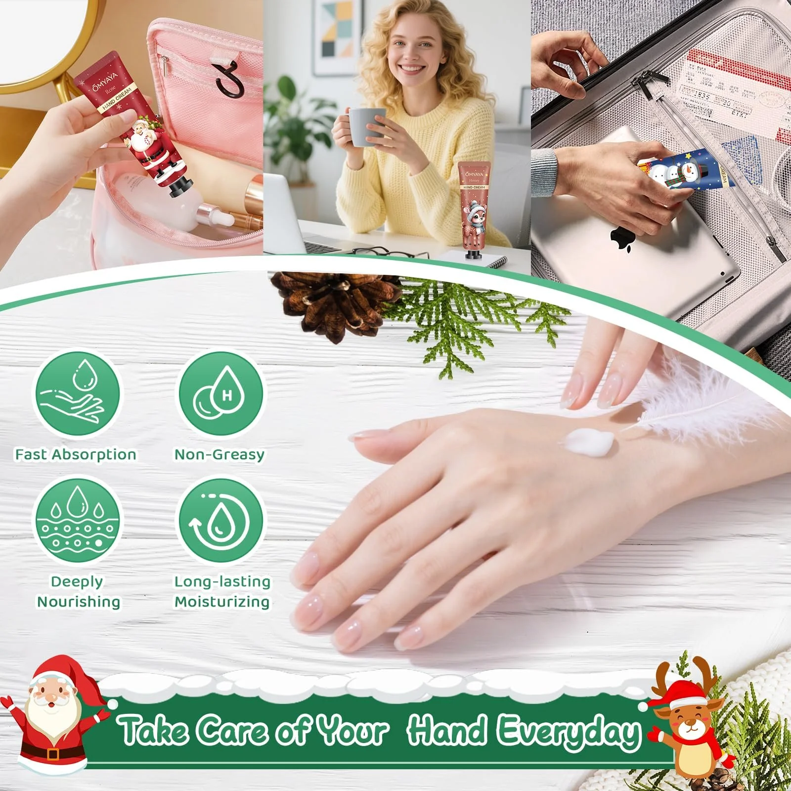 Крем для рук Набор Маленькие рождественские подарки для женщин, 5 x 30 мл Мини кремы для рук Подарочный набор Питательный крем для сухих потрескавшихся рук Маленький подарок для женщин, Коллега, Подруга, Рождество, фото №4