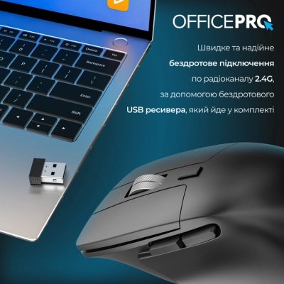 Мышка OfficePro M395B Silent Click Ergonomic Wireless Black (M395B), фото №7 Мышка OfficePro M395B Silent Click Ergonomic Wireless Black (M395B), фото №7