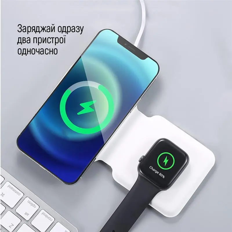 Беспроводное зарядное устройство ColorWay MagSafe Duo Charger 15W for iPhone White (CW-CHW32Q-WT), фото №7