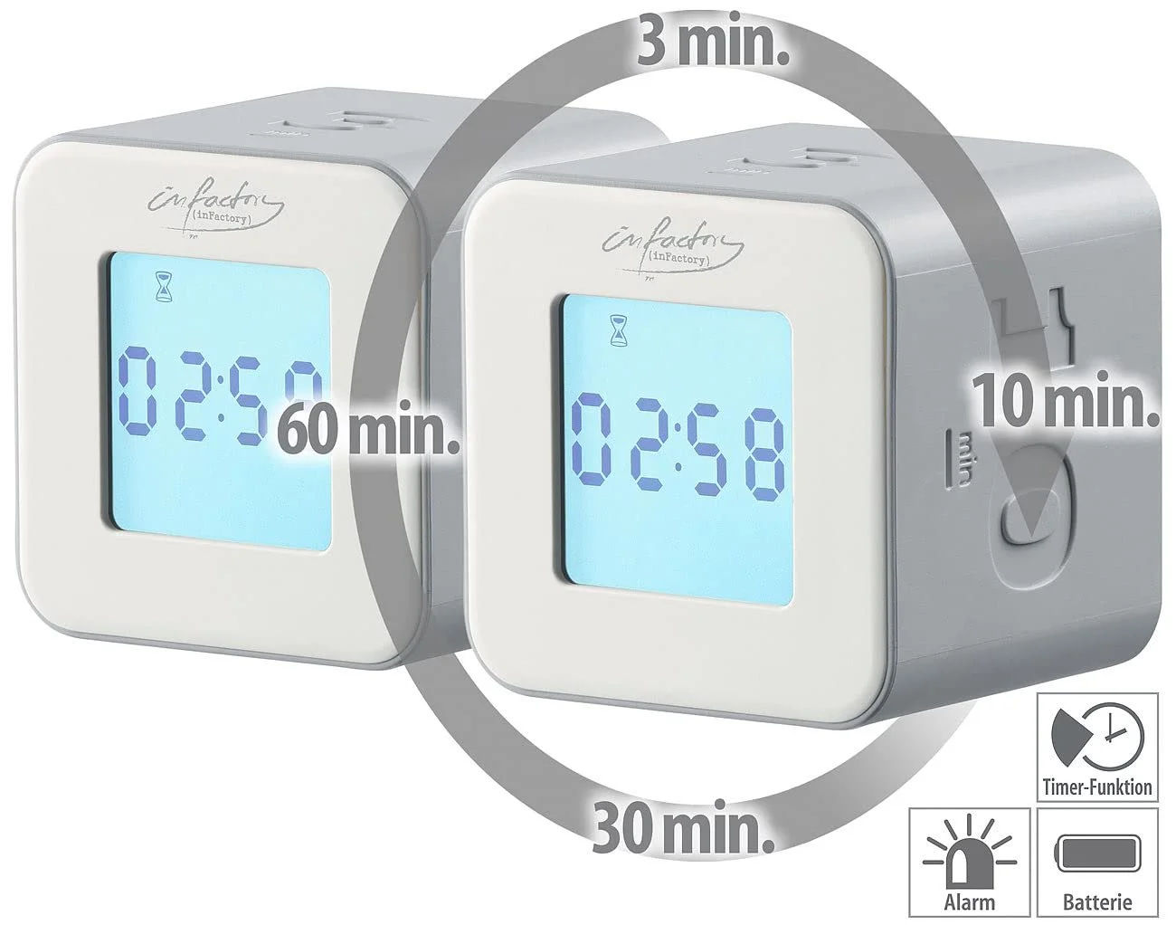Цифровые таймеры-кубы infactory Cube Timer набор из 2 шт. 4 режима 6 x 6 x 5.5 см LED, фото №3