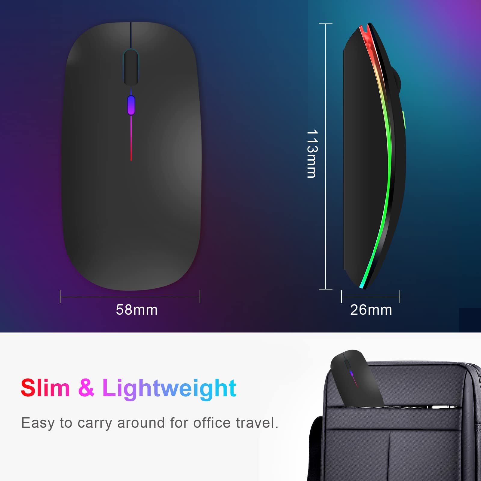 Миша Lveheay Бездротова Світлодіодна Перезаряджувана Bluetooth з BT5.0 та USB-A & USB-C 2-в-1 Подвійним Приймачем, фото №7