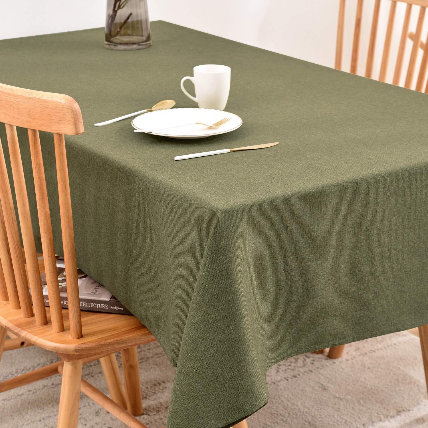 Скатертина BALCONY & FALCON Linen Look прямокутна 145 x 300 см оливково-зелена, фото №2