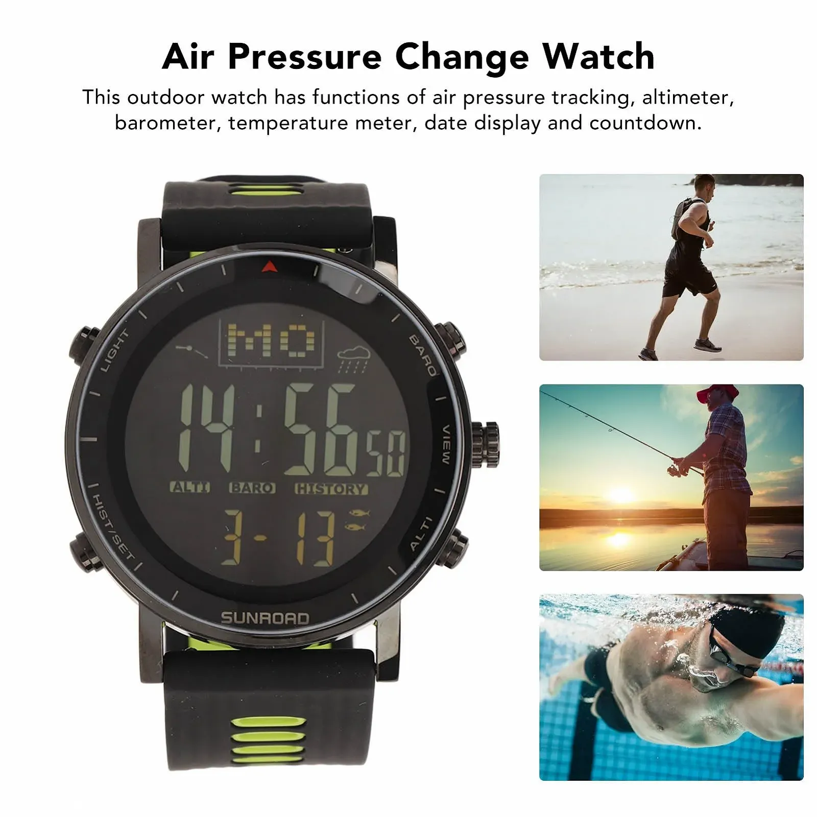 Спортивний годинник Qcwwy для активного відпочинку, альтиметр, EL підсвічування, термометр, водонепроникність, фото №5 Спортивний годинник Qcwwy для активного відпочинку, альтиметр, EL підсвічування, термометр, водонепроникність, фото №5