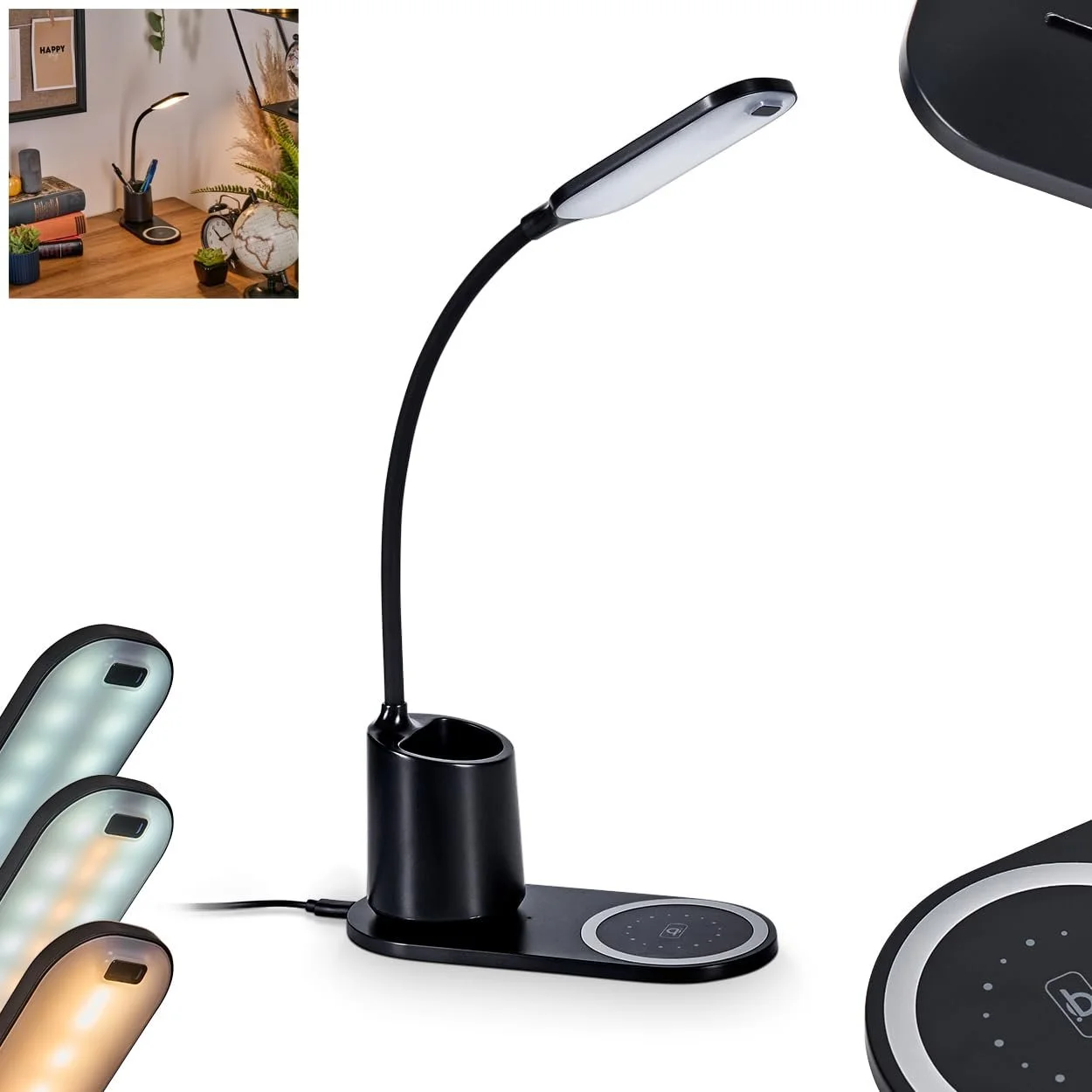 LED Настільна лампа HOFSTEIN Debelmose 45 см Регульована з димуванням Чорний/Білий, фото №1