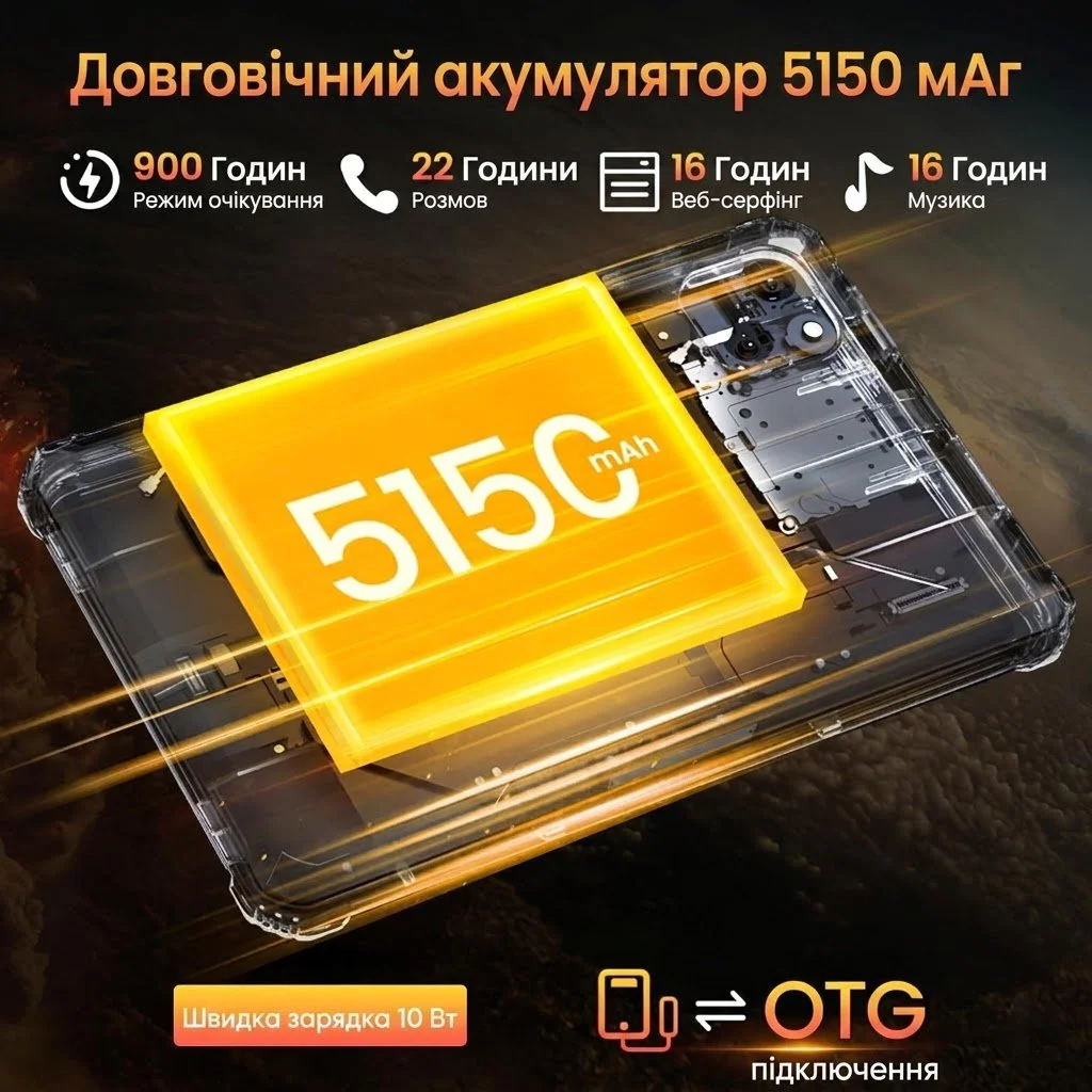 Планшет 8" OUKITEL RT3 Pro 4+12/128Gb 4G 2-SIM 8 ядер Android 14 5356 mAh Чорний, фото №5