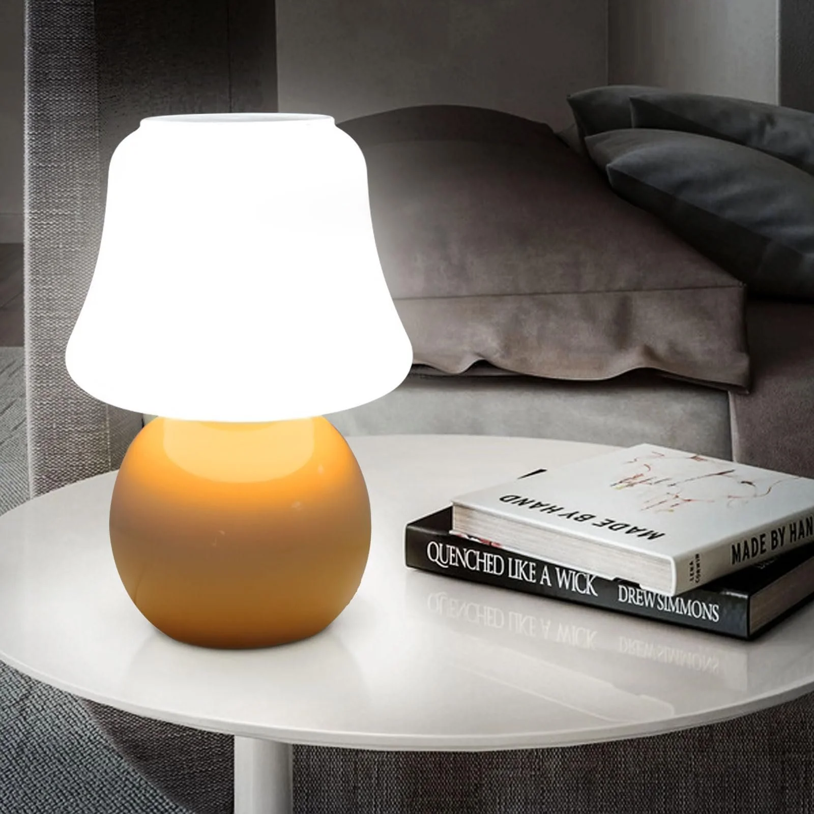 Настільна лампа MLOQI Mushroom Скляна з лампою 3 кольорів Міні Помаранчева, фото №5