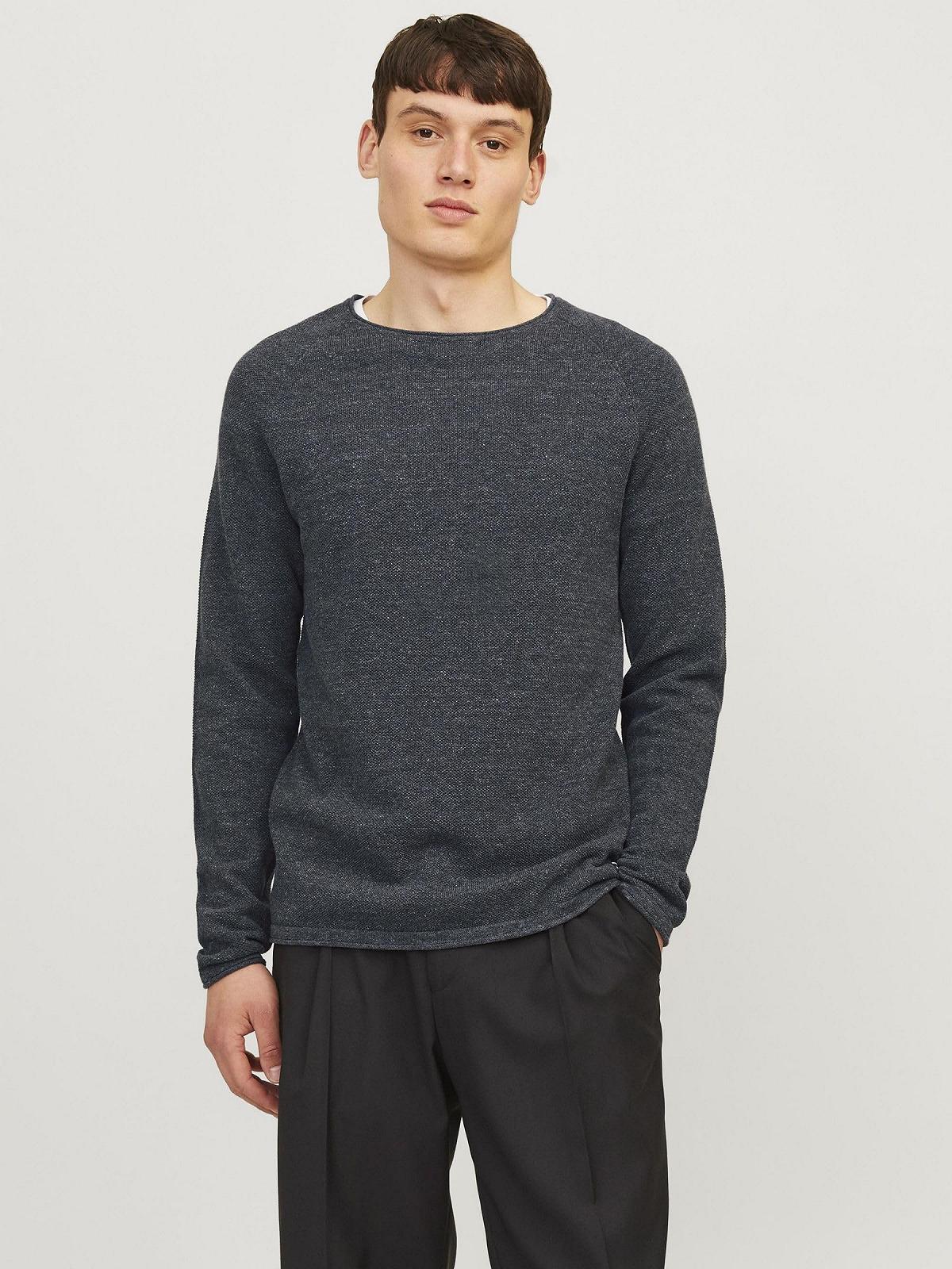 Джемпер JACK & JONES JJEHILL Чоловічий В'язаний З круглим вирізом Базовий З довгими рукавами Бавовняна сорочка, фото №4