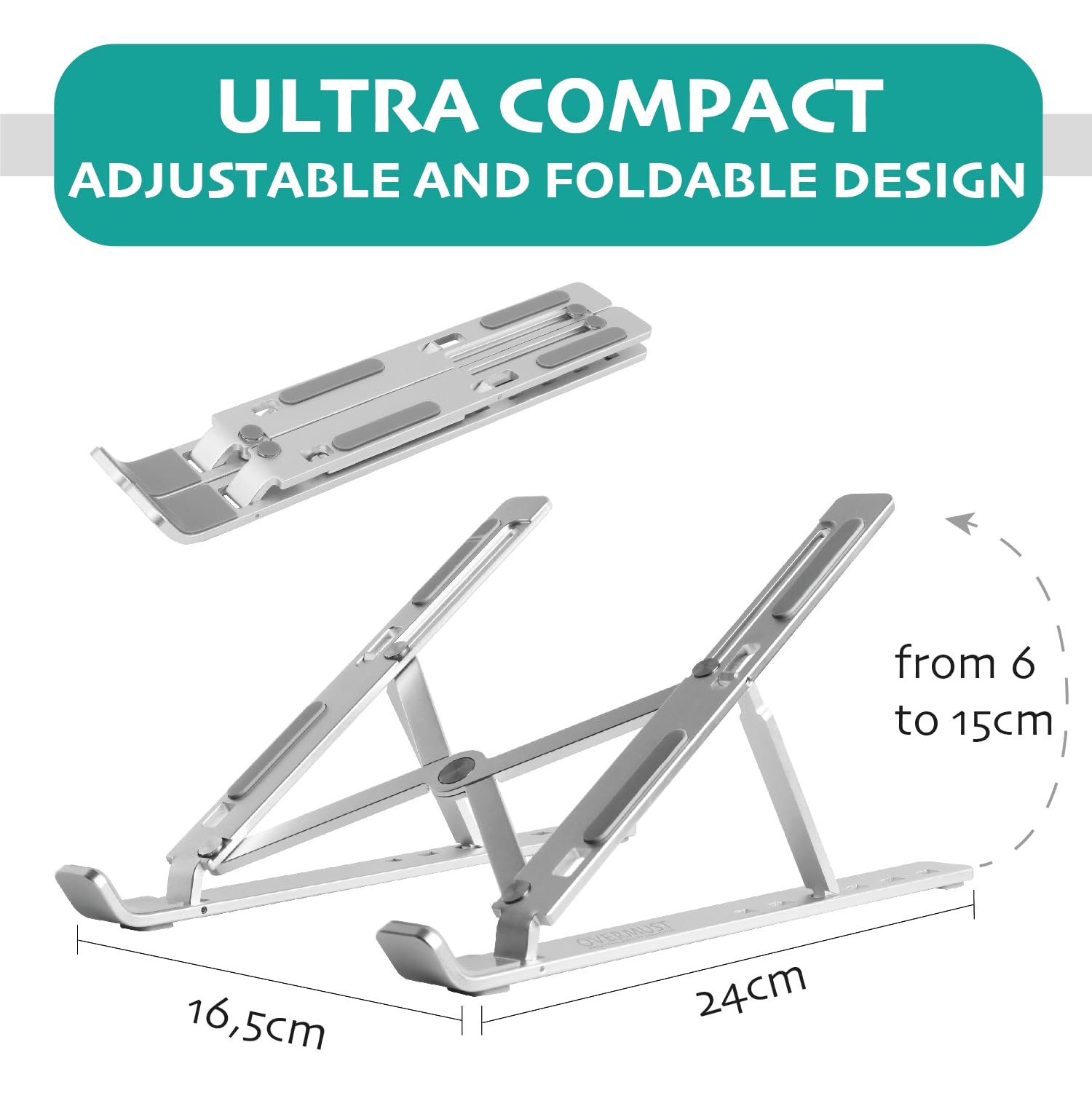 Подставка для ПК Портативная OVERMUST Алюминиевый сплав Серебристый, фото №2 Подставка для ПК Портативная OVERMUST Алюминиевый сплав Серебристый, фото №2