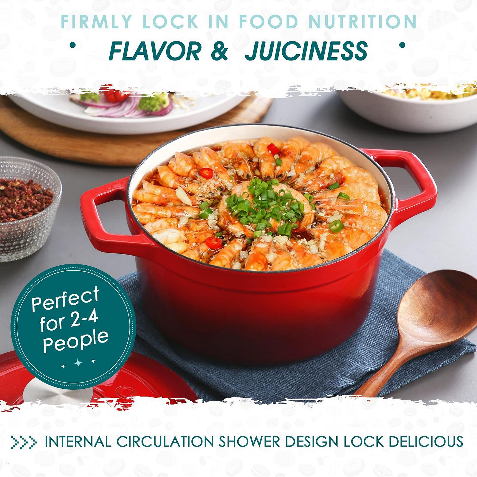 Кастрюля-жаровня vancasso чугунная эмалированная круглая с крышкой, 26 см, 5 л Красная, фото №4