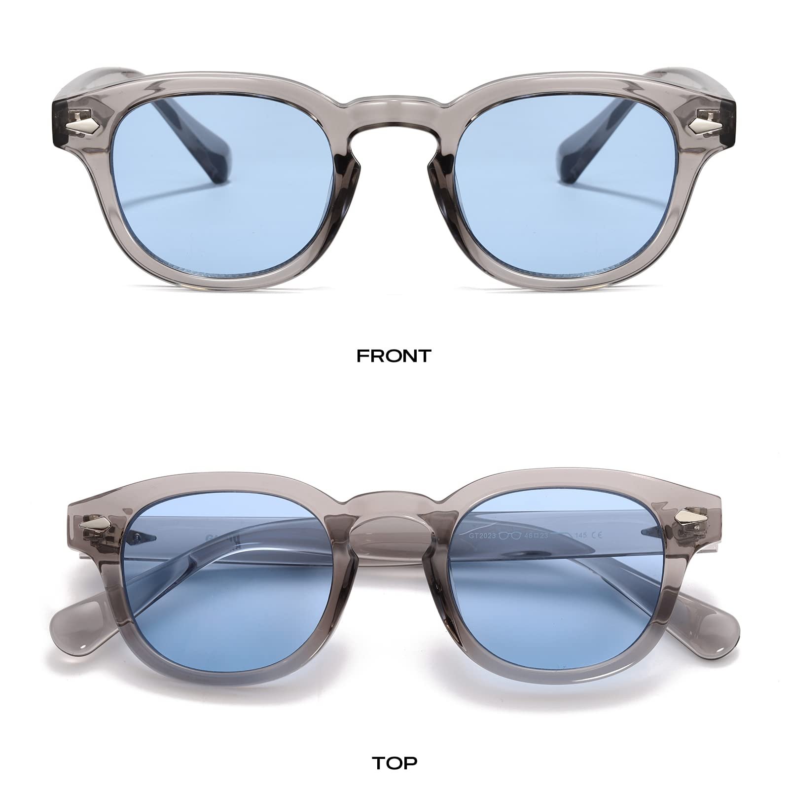 Унисекс Солнцезащитные Очки Gtand Винтажные Ретро Круглые 46мм C23 Crystal Gray/Тонированные Линзы Синие, фото №3