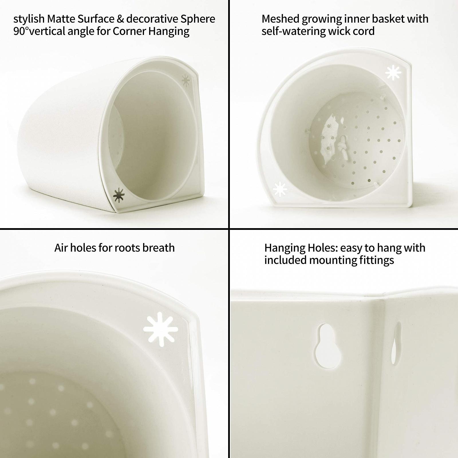 Кутове настінне кашпо ORIMERC Набір 2 шт. автополив трикутне пластик Білий, фото №6