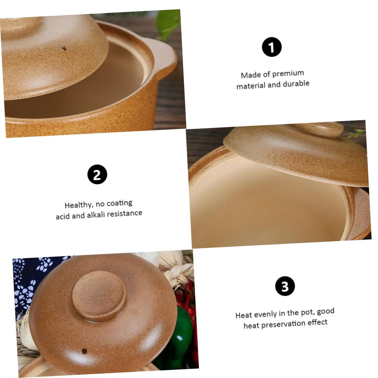 Кастрюля керамическая с крышкой энергосберегающая термостойкая, фото №6