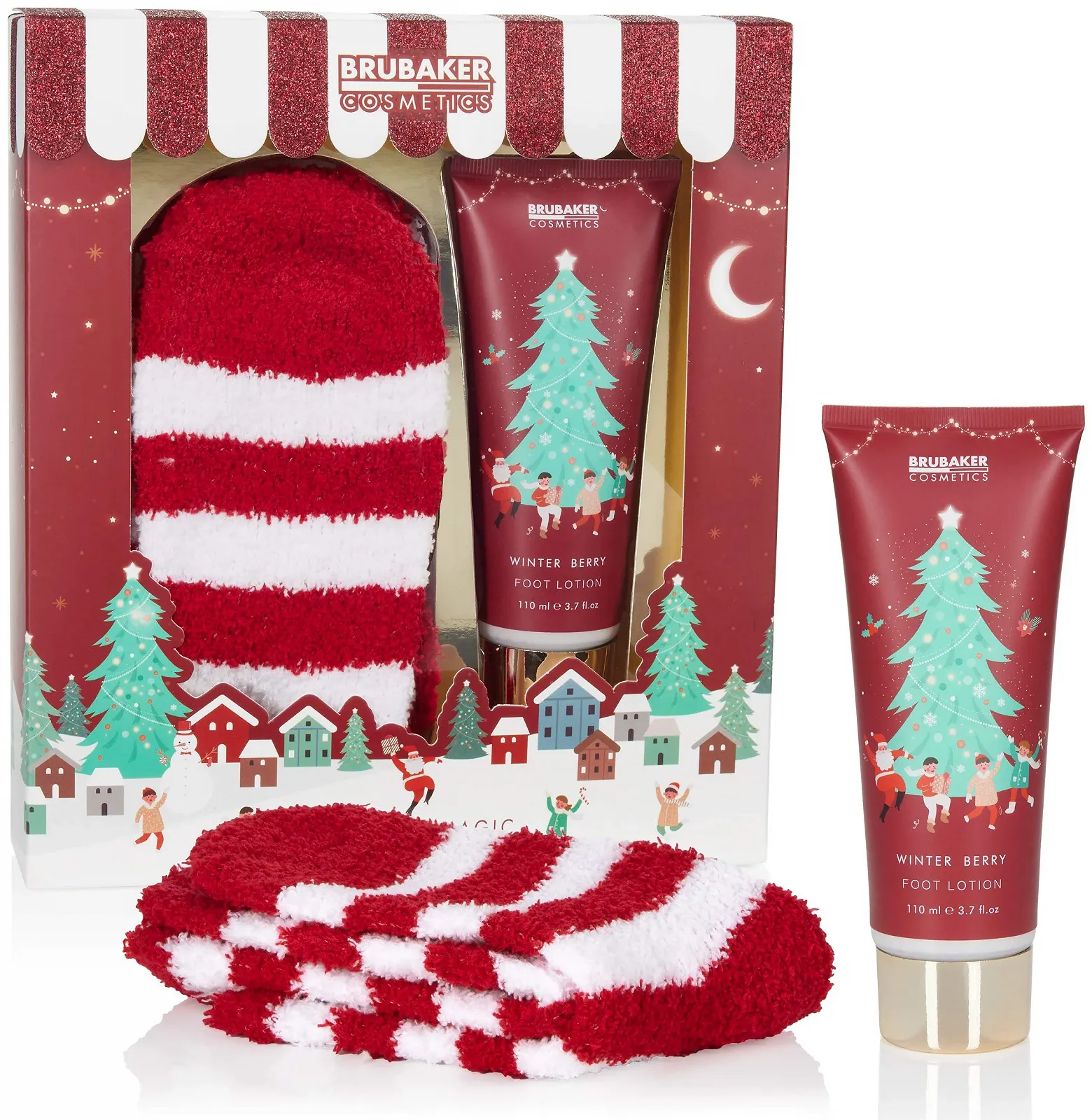 Подарочный набор для ног BRUBAKER Cosmetics Christmas аромат зимних ягод, плюшевые носки и лосьон для ног 110 мл, фото №1