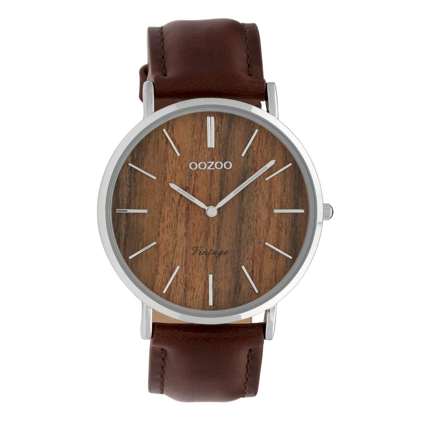 Годинник жіночий Oozoo Flat Vintage з дерев'яним циферблатом і шкіряним ремінцем 40 мм, фото №1