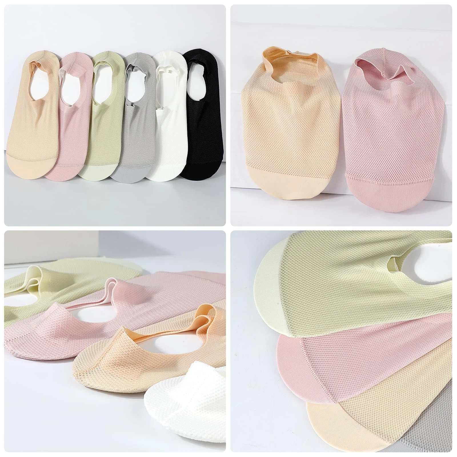 Носки женские, 6 шт., бесшовные, крупная сетка, ультра-дышащие, ледяной шелк, невидимые носки, нескользящая хлопковая основа, повседневные носки, носки для кроссовок, для плоской подошвы, лоферов, фото №7