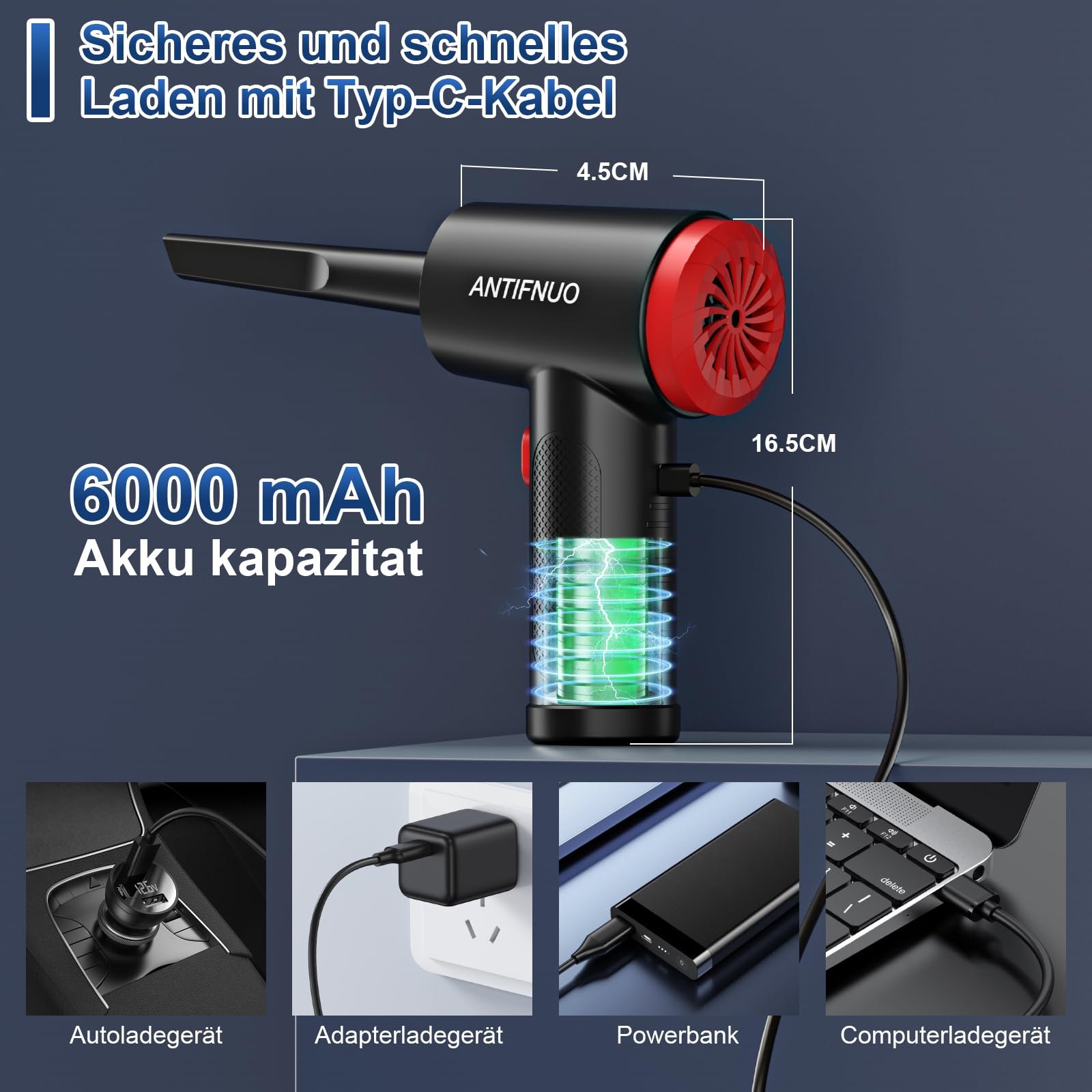 Электрическая воздуходувка и пылесос 2-в-1 3-Speed 91000 RPM 6000 mAh, фото №6