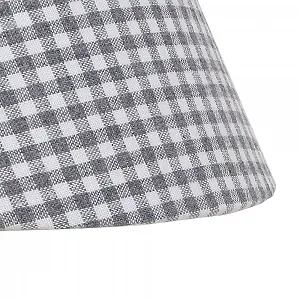 Настільна лампа Little Cottage дерев'яна з клітчастим абажуром E27, біло-сіра synthetic.ua - Фото 1