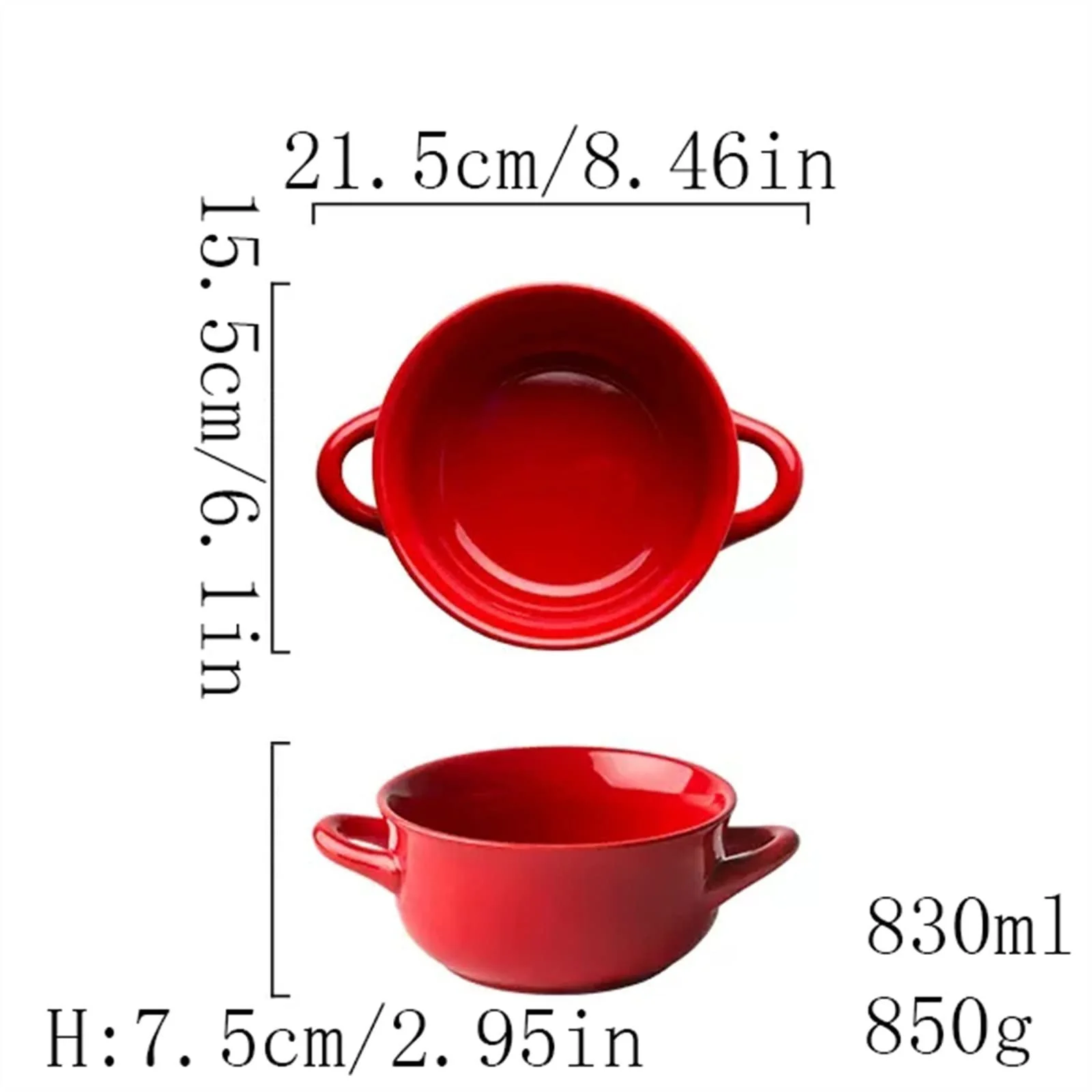 Форма для запекания керамическая с ручками глубокая Однотонная, фото №2