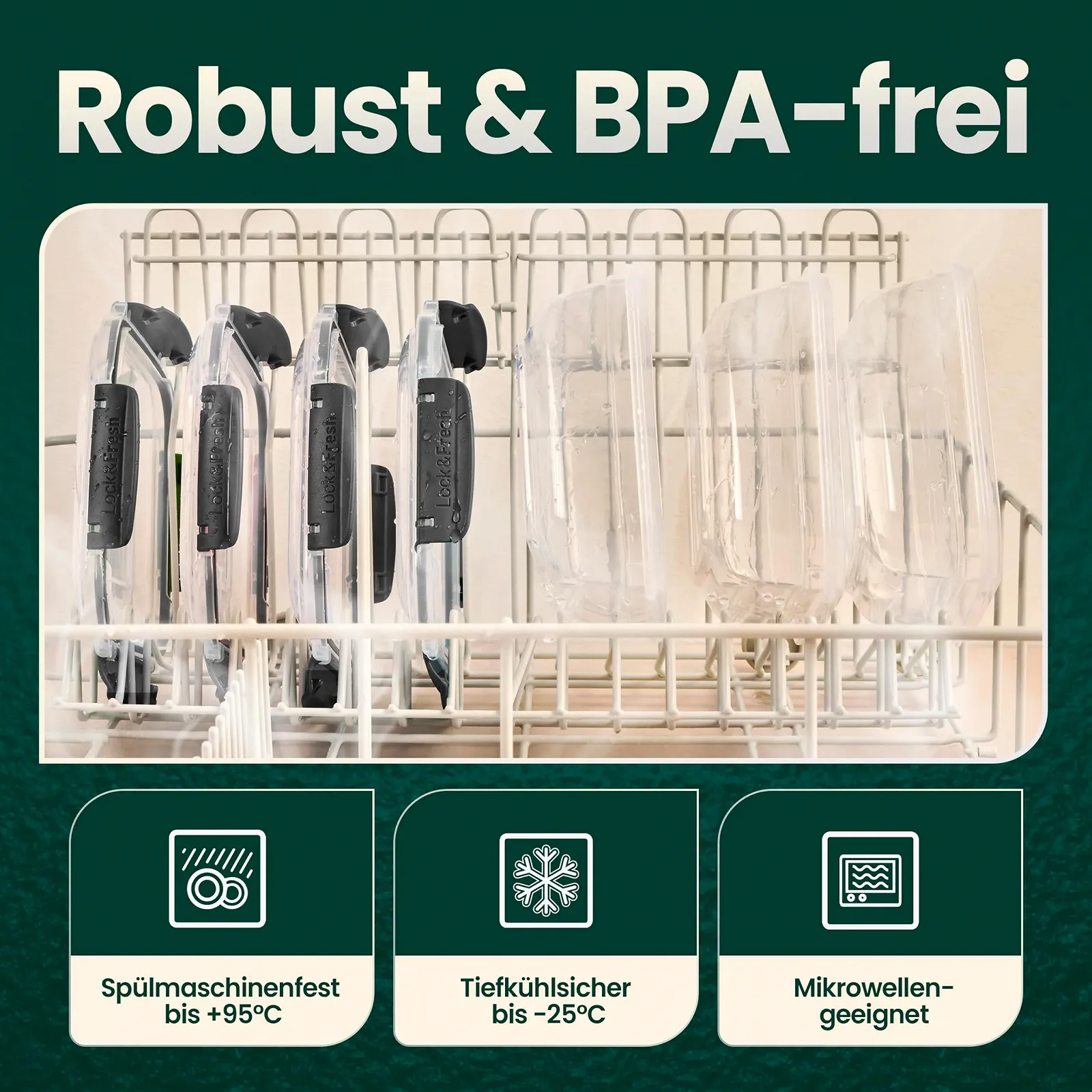 Набір контейнерів для зберігання продуктів uandu Lock & Fresh 5 шт. Без BPA Антрацит, фото №6
