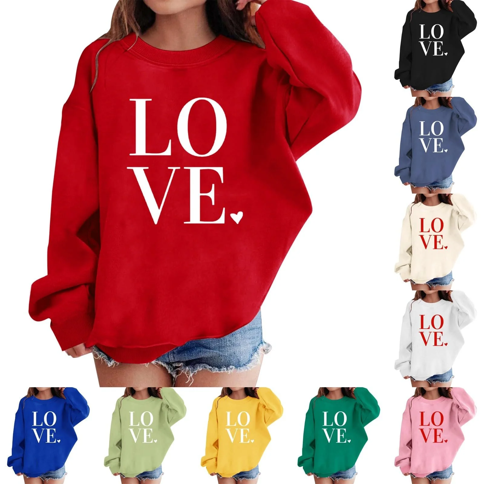 YHHRJAI Толстовка для дівчинки з принтом серця, круглий виріз, м’який пуловер з літерним принтом, фото №6