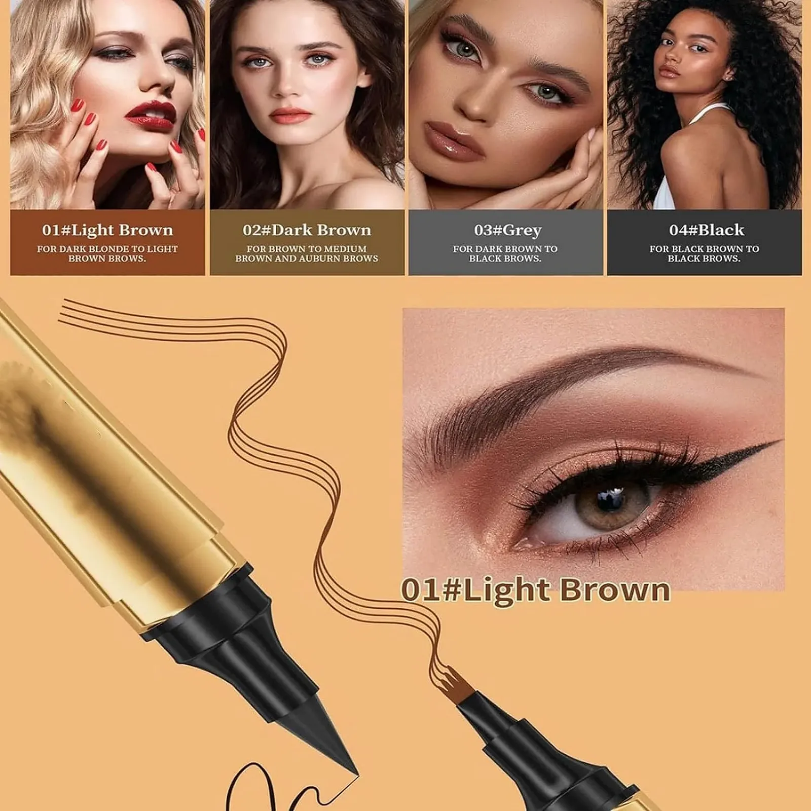Карандаш для бровей 2-в-1 Magic 3D Microblading с эффектом татуажа, 4 зубчика с подводкой для глаз, многофункциональный карандаш для бровей с двойной головкой, долговечный водостойкий инструмент для макияжа Светло-коричневый, фото №6
