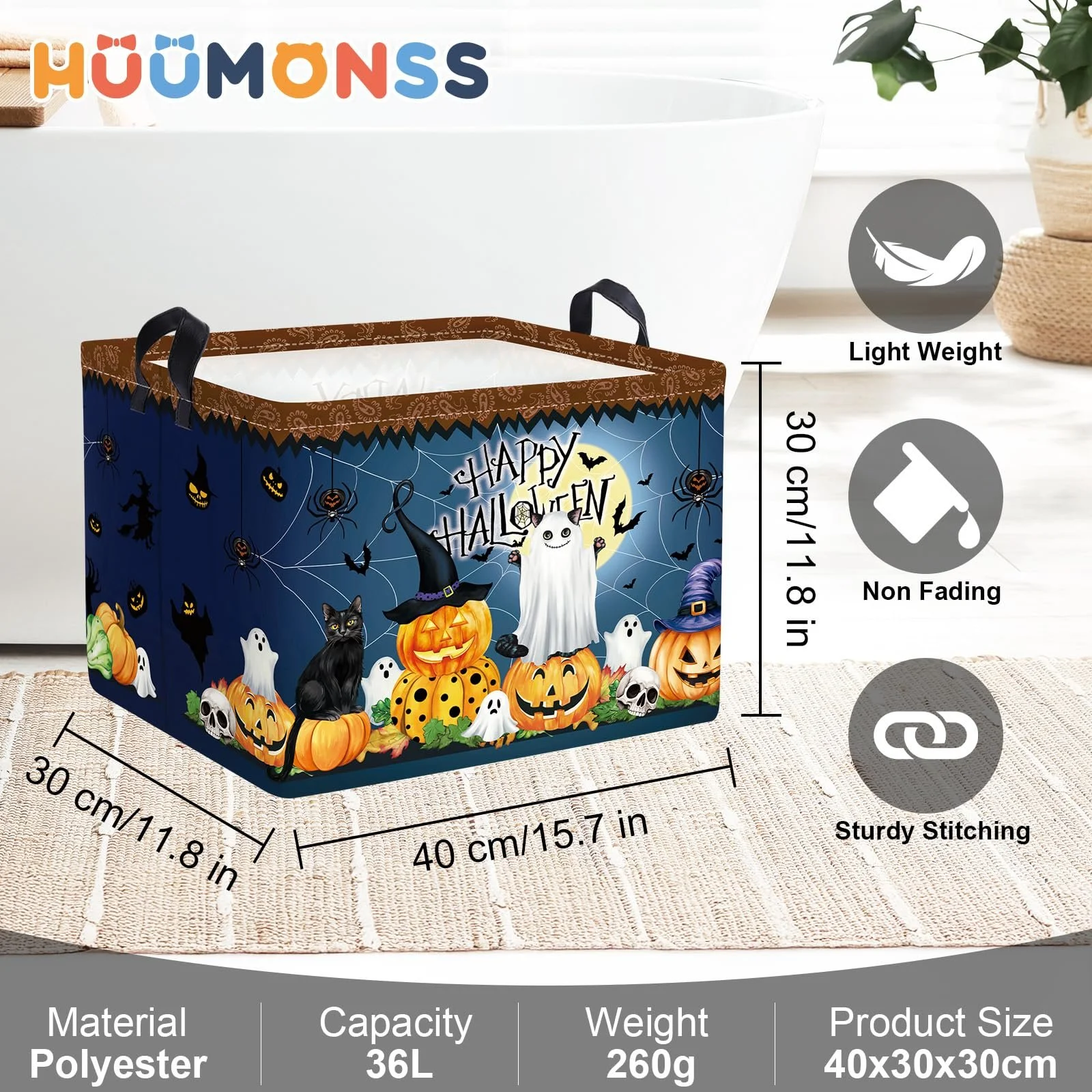 Корзина HUUMONSS для хранения вещей на Хэллоуин Привидение Летучая мышь Тыква Складная, фото №6 Корзина HUUMONSS для хранения вещей на Хэллоуин Привидение Летучая мышь Тыква Складная, фото №6