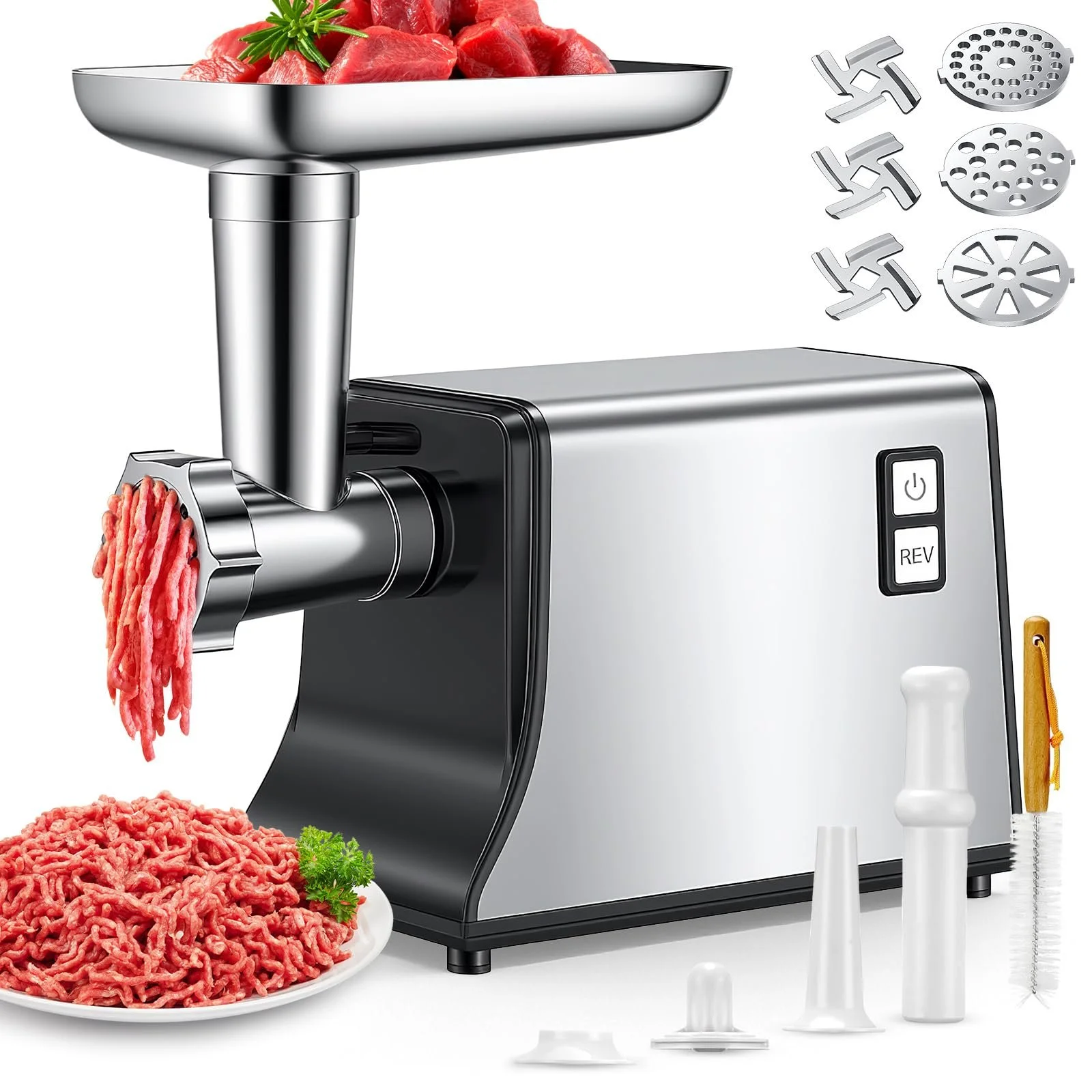 Мясорубка CFITANK 2800 W макс. 3-в-1 с 3 лезвиями и насадкой для колбас, фото №1 Мясорубка CFITANK 2800 W макс. 3-в-1 с 3 лезвиями и насадкой для колбас, фото №1