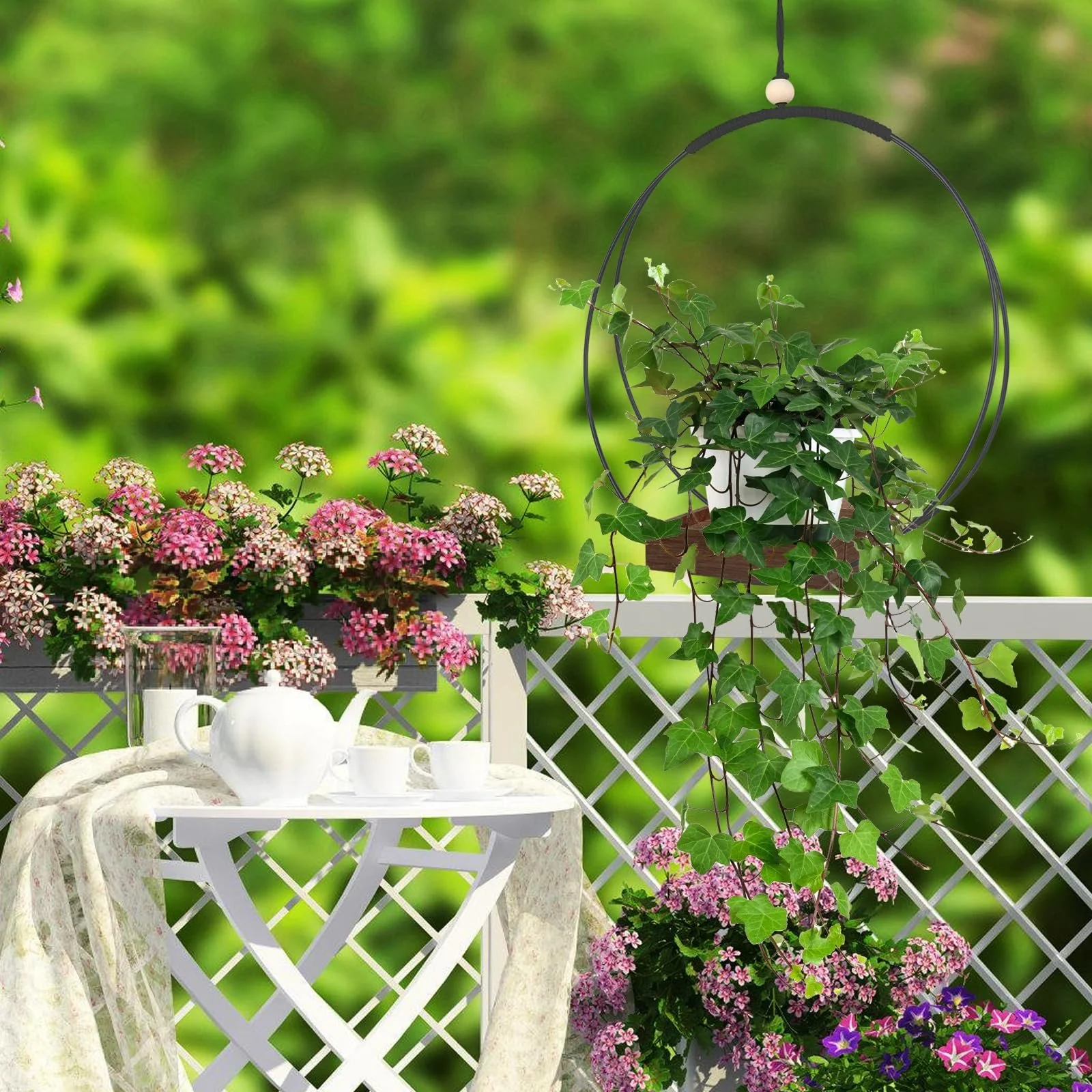 Набір підвісних кошиків макраме з дерев'яною основою, 2 шт., 93 см, Чорний/Коричневий, фото №4