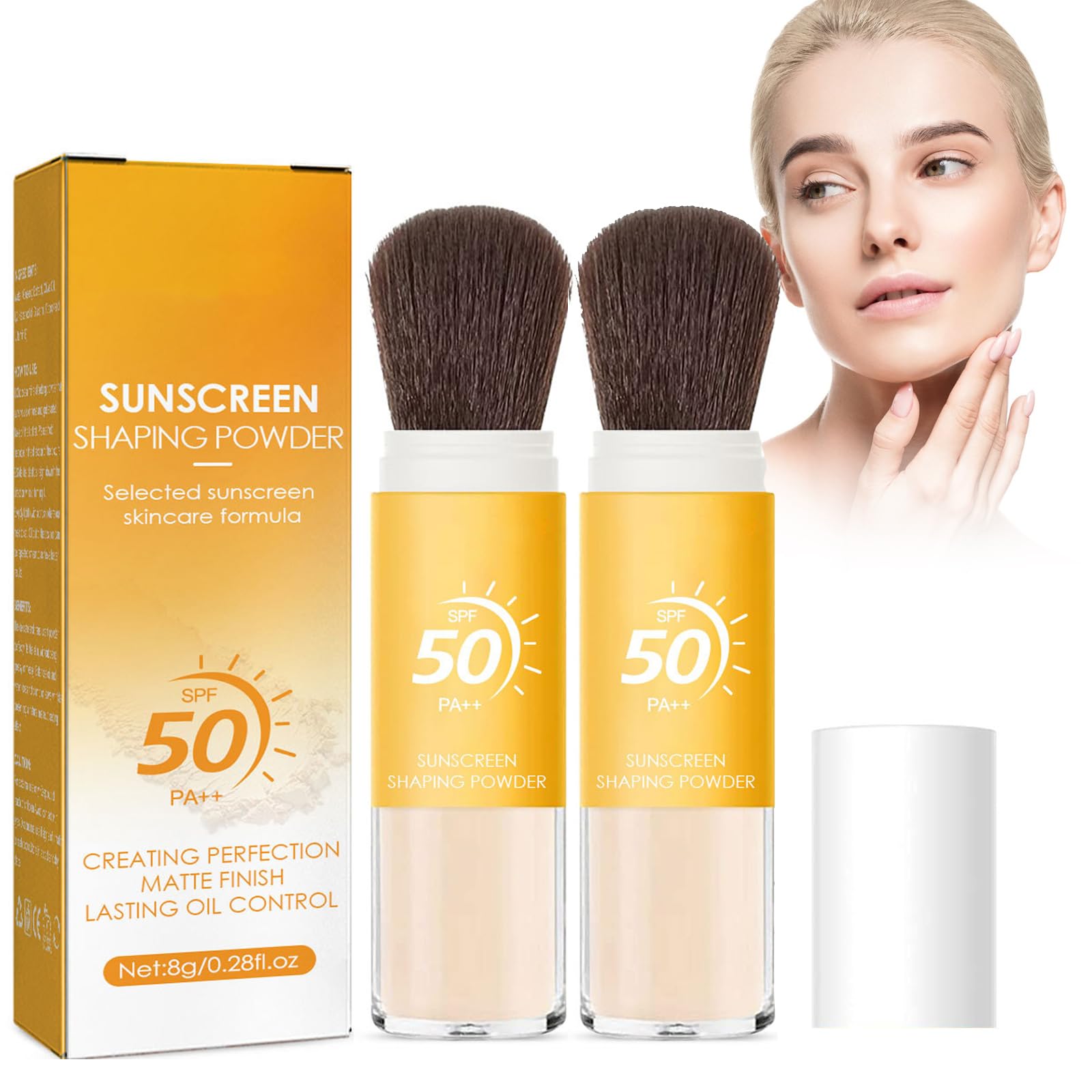 Пудра минеральная с солнцезащитой 2 шт. с кистью SPF 50 матовое покрытие контроль блеска, фото №1