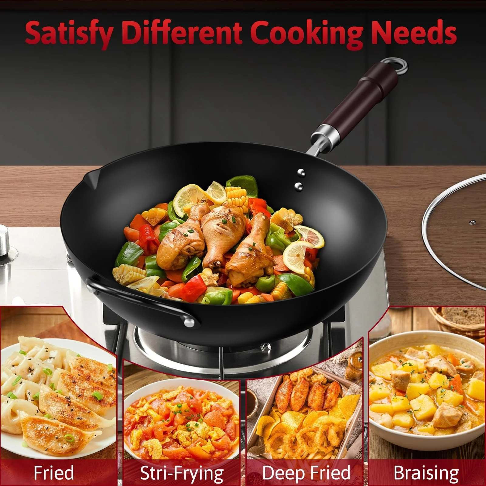 Сковорода-вок Jobin Вуглецева сталь 32 см, фото №5 Сковорода-вок Jobin Вуглецева сталь 32 см, фото №5