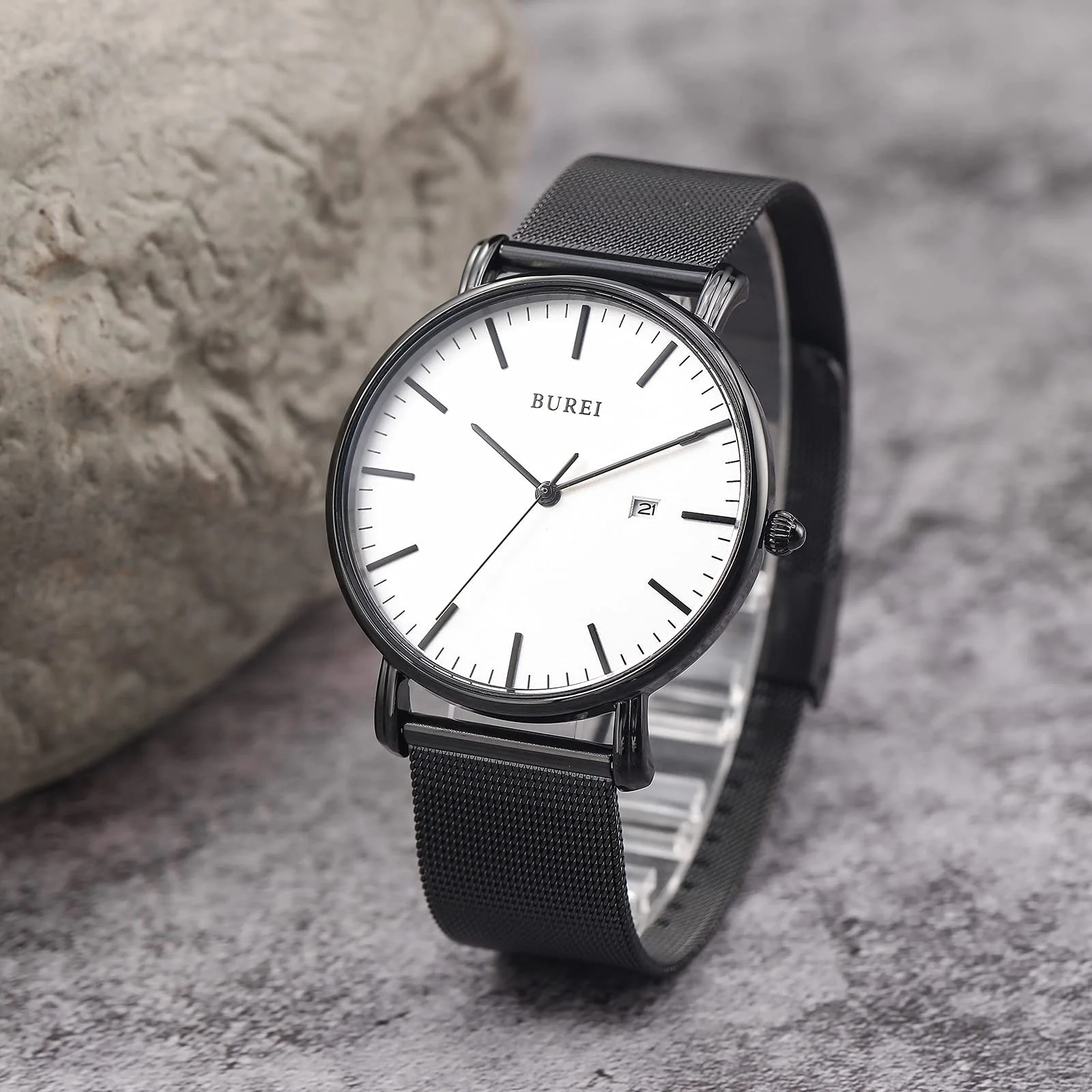 Часы Сверхтонкие BUREI Мужские Черные Аналоговые С Датой Японский Кварцевый Механизм, фото №4 Часы Сверхтонкие BUREI Мужские Черные Аналоговые С Датой Японский Кварцевый Механизм, фото №4