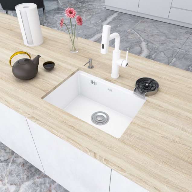 Кухонна мийка біла під стільницю 1 мм з нержавійки Nett NW-5742, фото №1
