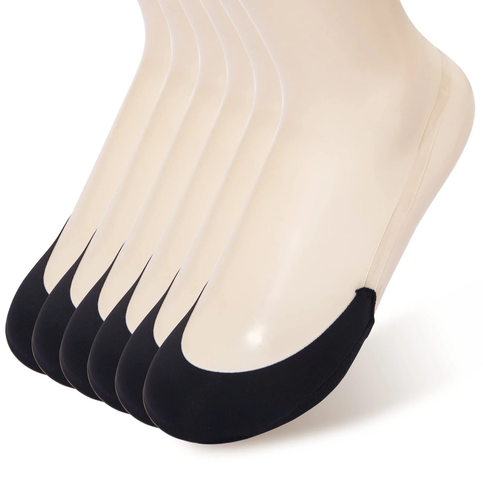 Носки MANZI с Открытыми Пальцами Женские Полуноски Невидимые Носки с Нескользящей TPU Слингом Черный Телесный Цвет, 6 пар, фото №6