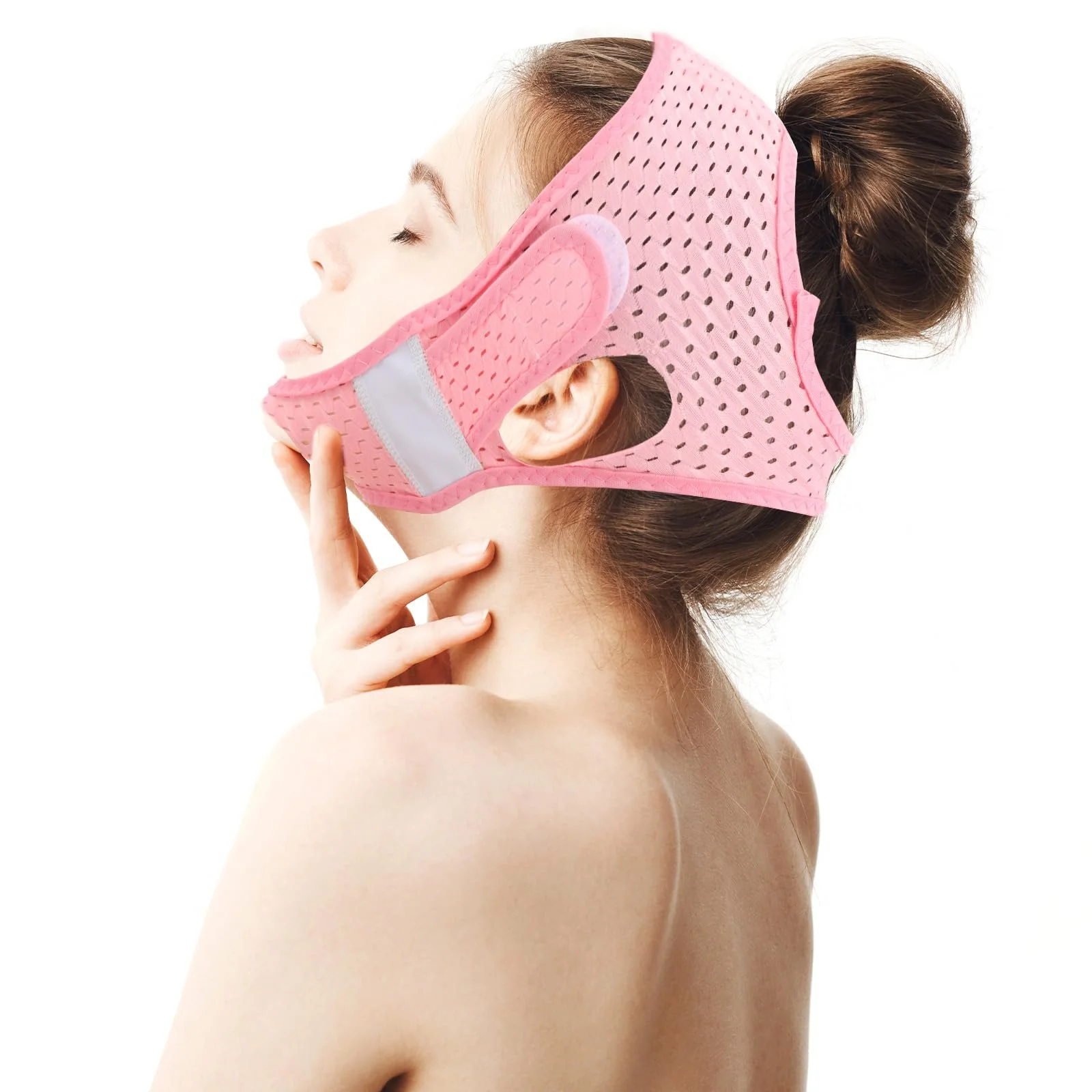 V-подібна маска TIESOME для підтяжки обличчя, рожева, поліестер, для зменшення подвійного підборіддя, фото №7
