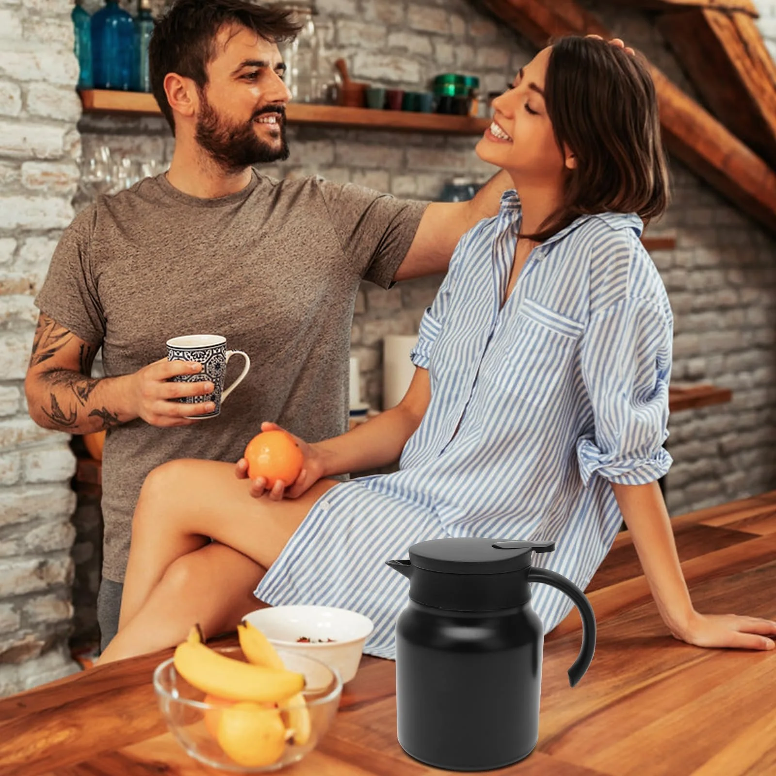 Кавник термічний, 1000 мл, Нержавіюча сталь, Чорний, фото №6