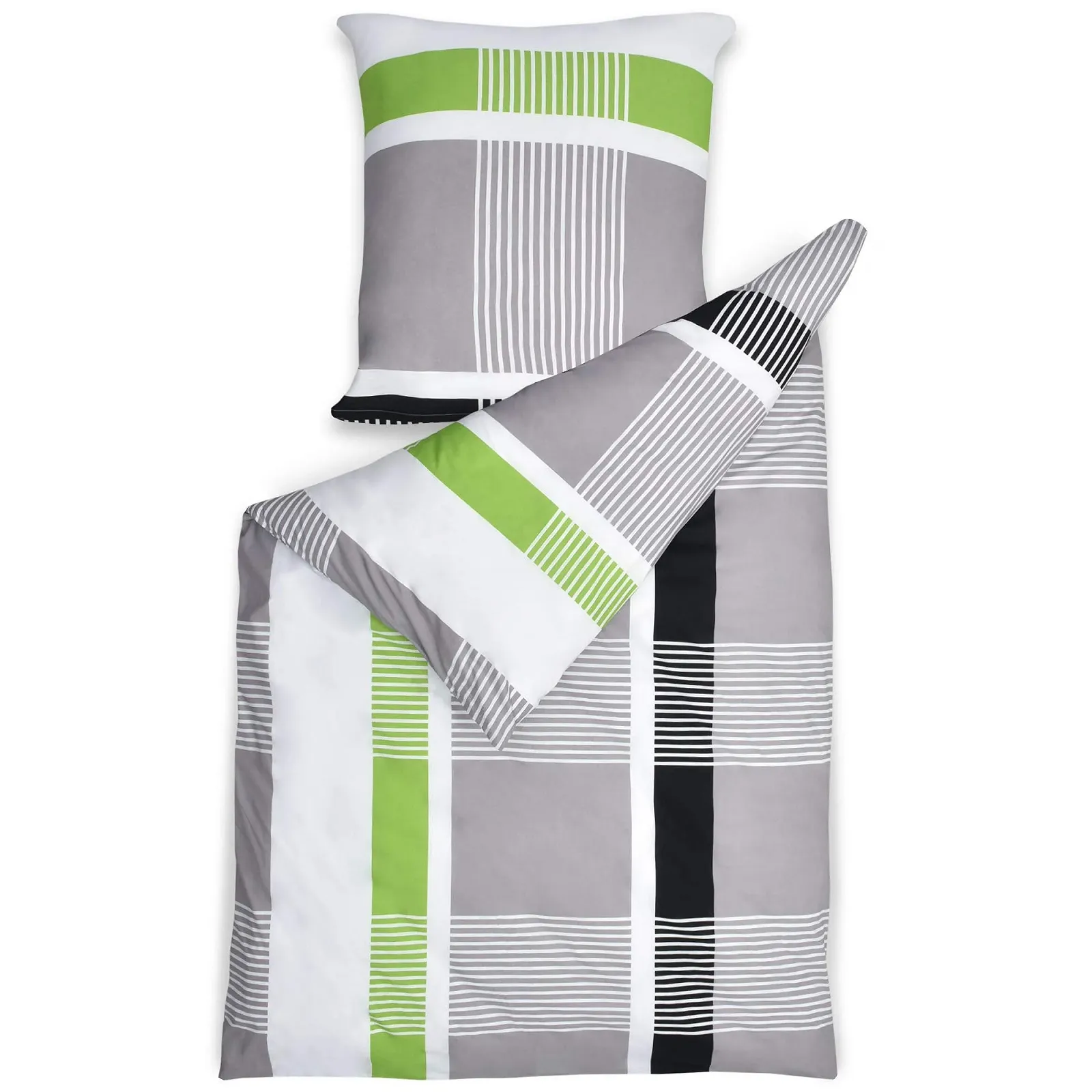 Постільна білизна Beautissu Dana 135 x 200 або 155 x 220 см на блискавці бавовна 100% наволочка 80 x 80 см Сіро-зелено-біла, фото №6